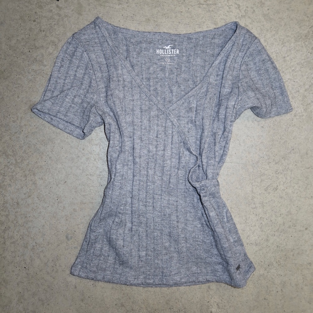 Extra Small Grey & Silver Wrap Top by Hollister